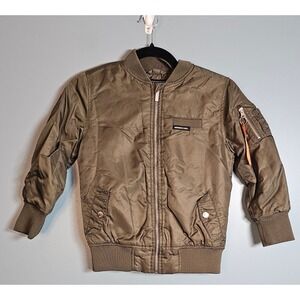 Kids Members Only Bomber Jacket Olive Green Size 6 Nylon Blend Orange Lined